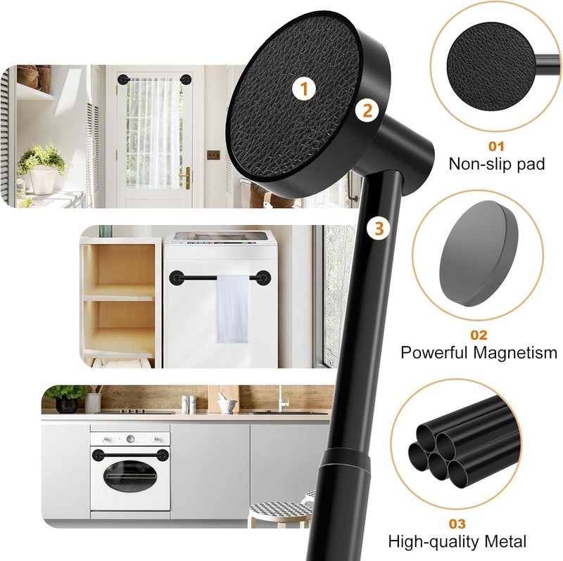 HTZON Black Magnetic Curtain Rod for Door:French Magnetic Rod for Classroom Whiteboard Calendar,Small Adjustable Magnetic Towel Bar,Tool-Free Heavy Duty Modern Magnet Cafe Pole No Drilling,16-28 Inch - Image 5